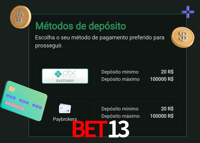 O cassino Bet13 oferece uma grande variedade de métodos de pagamento